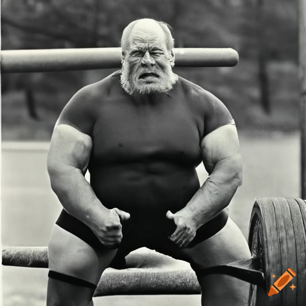vintage photo of a strongman in the outdoors