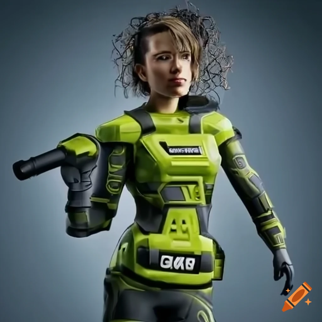 life-sized Ryobi android in Ryobi green color