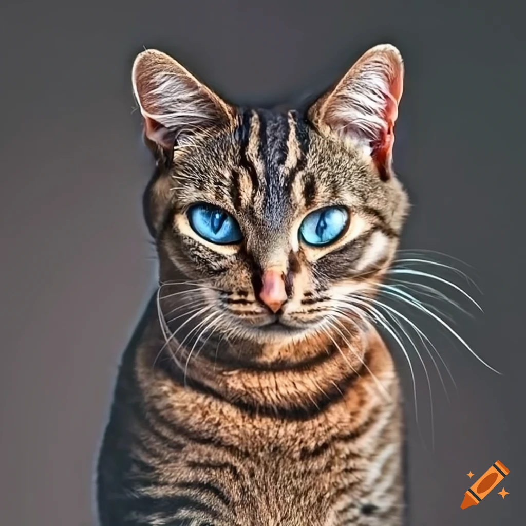 image of a sad tabby cat with blue eyes