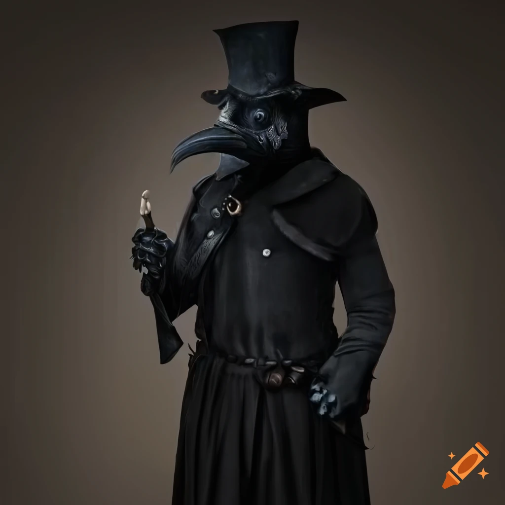 portrait of a mysterious plague doctor with a black mask and staff