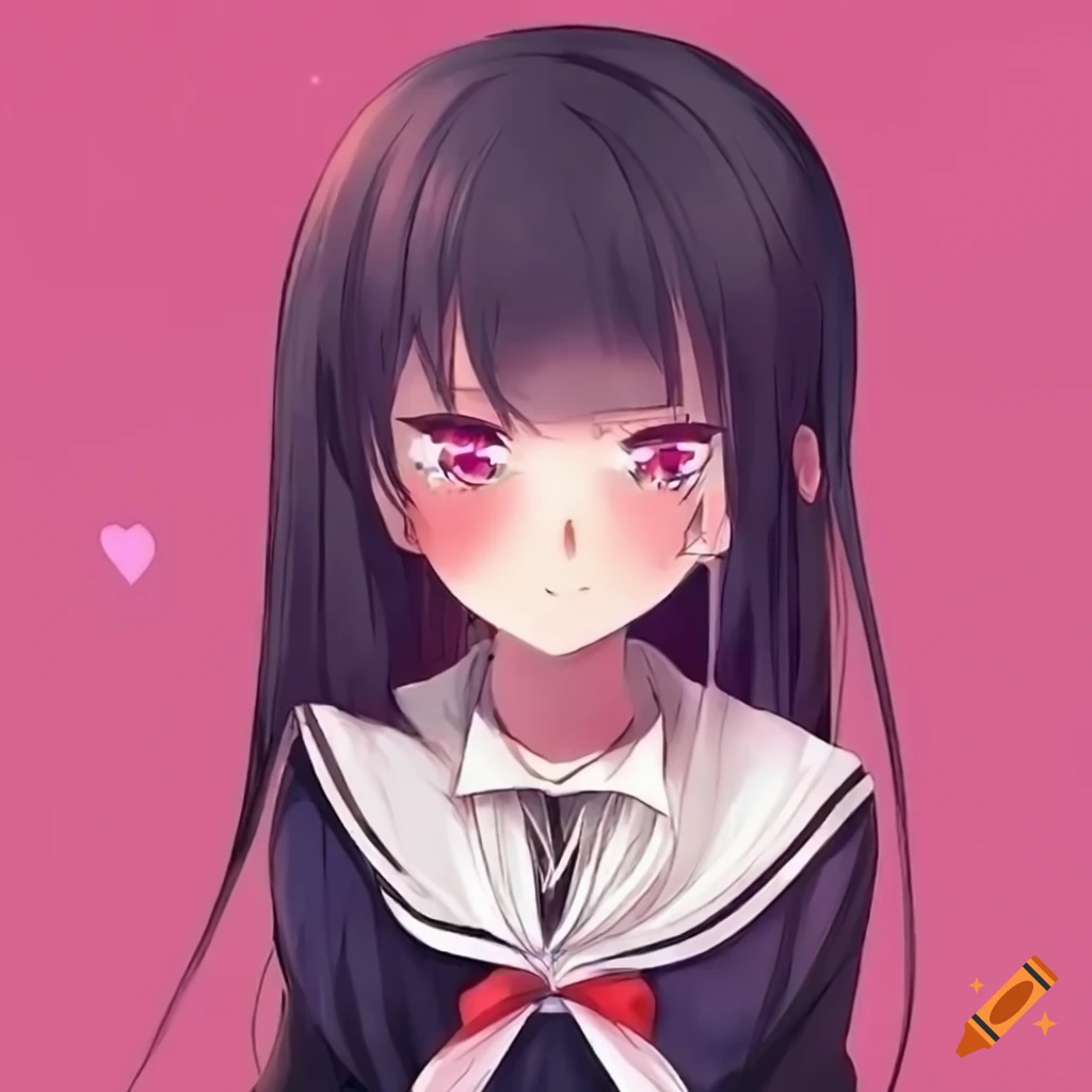 cute anime schoolgirl with heart-shaped eyes