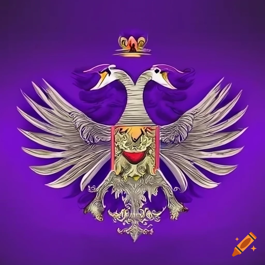 purple coat of arms with swans