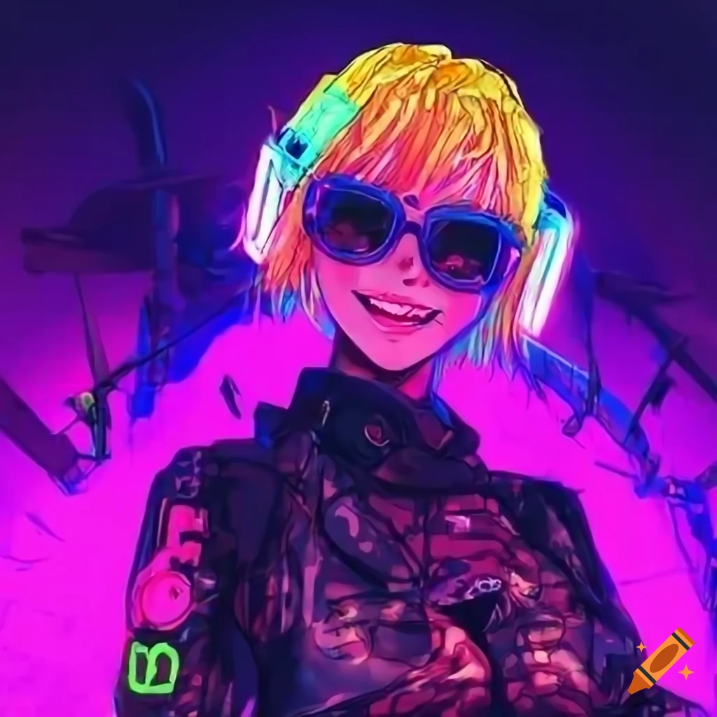 neon cyberpunk gamer girl with a smile