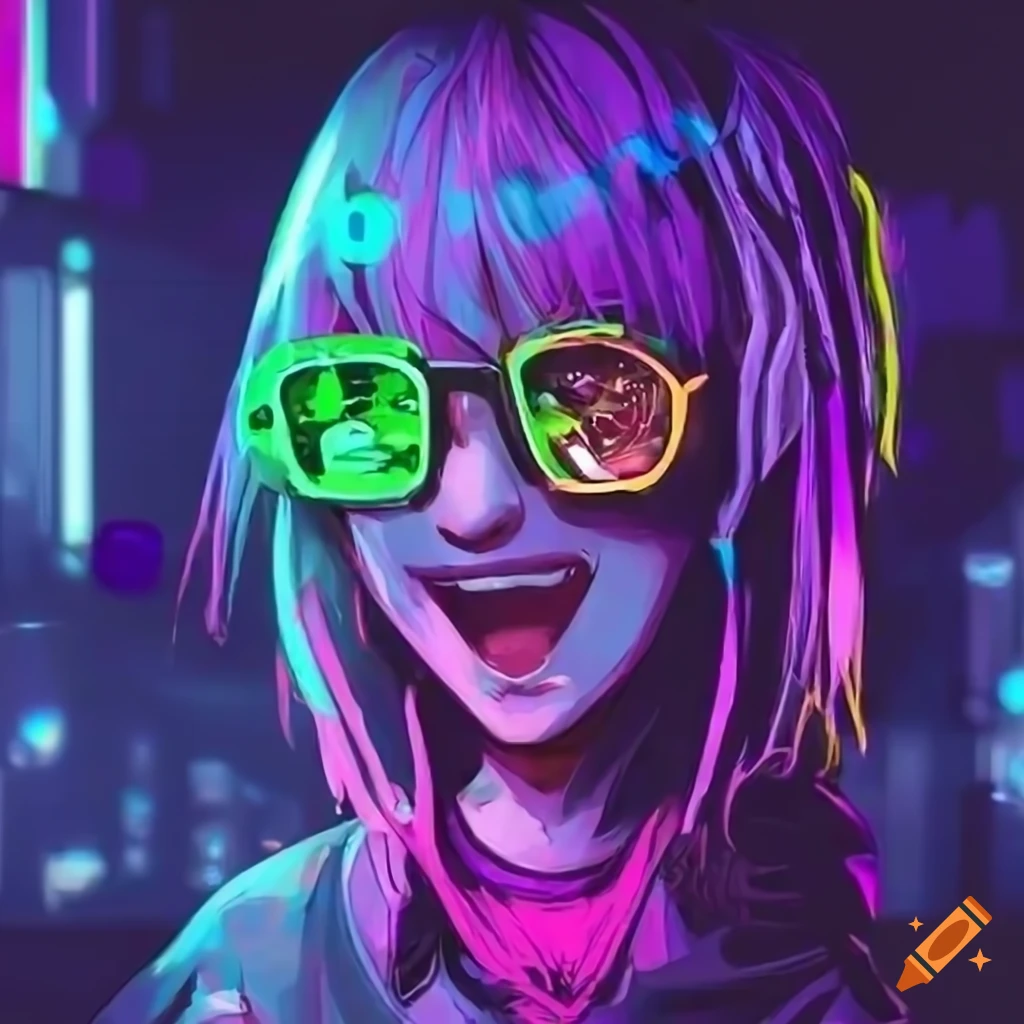 cyberpunk anime girl with neon clothes and cool glasses