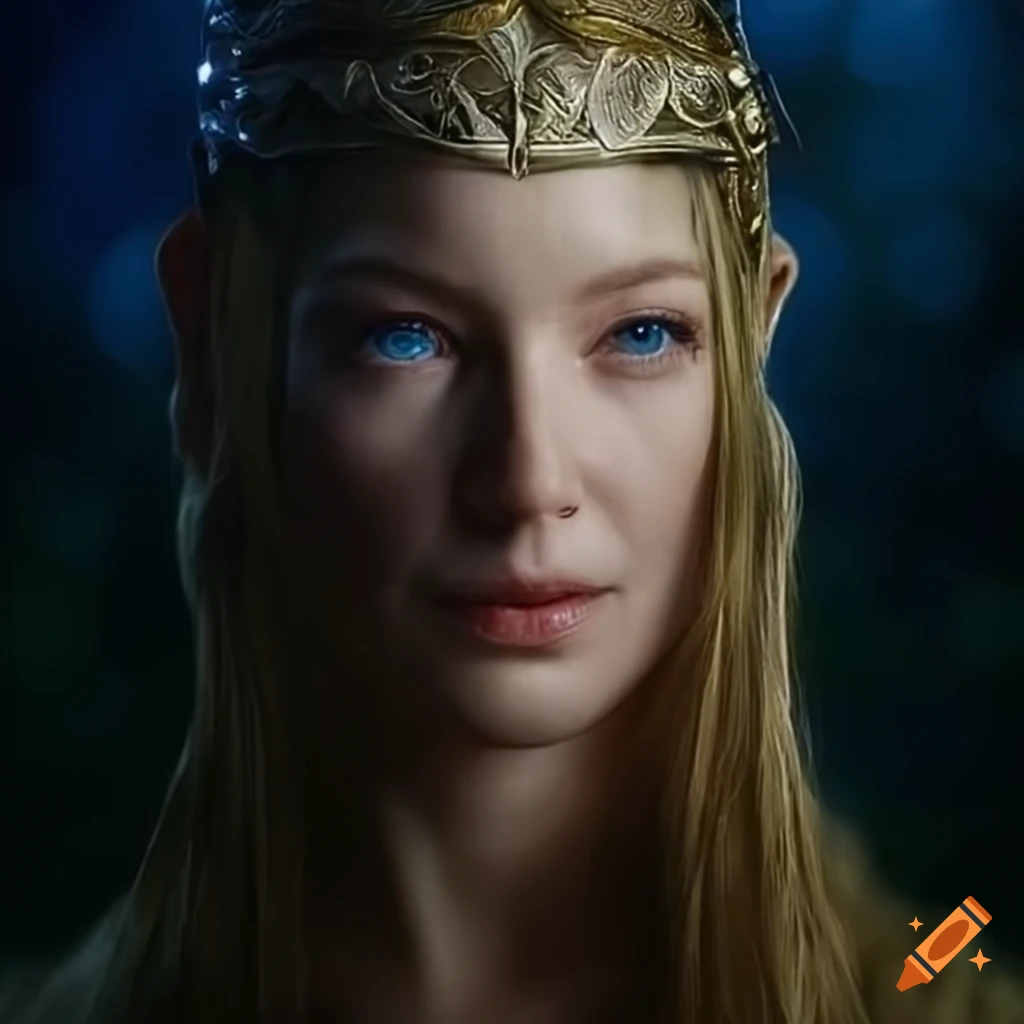 photorealistic portrait of Galadriel with the magic ring