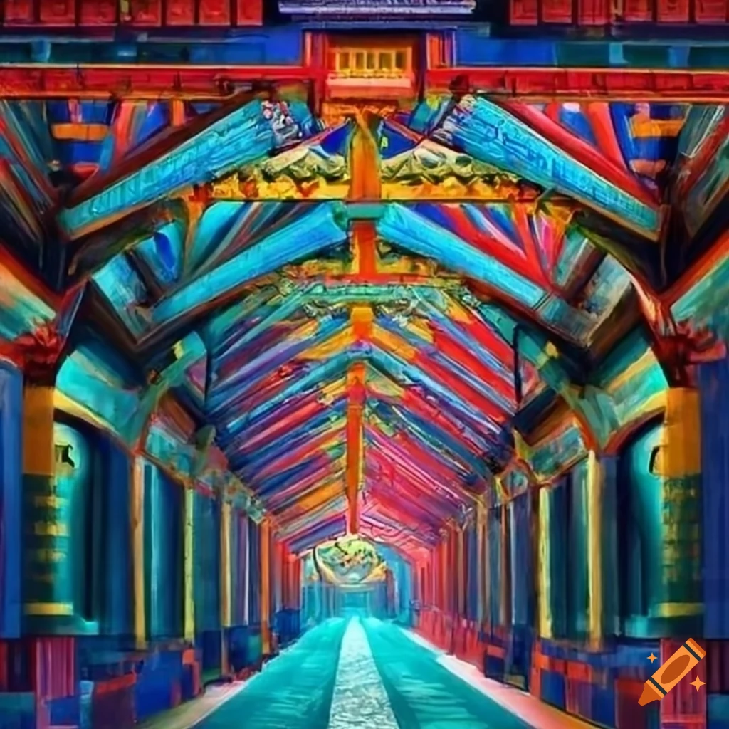 geometric abstract art inspired by Chinese archways