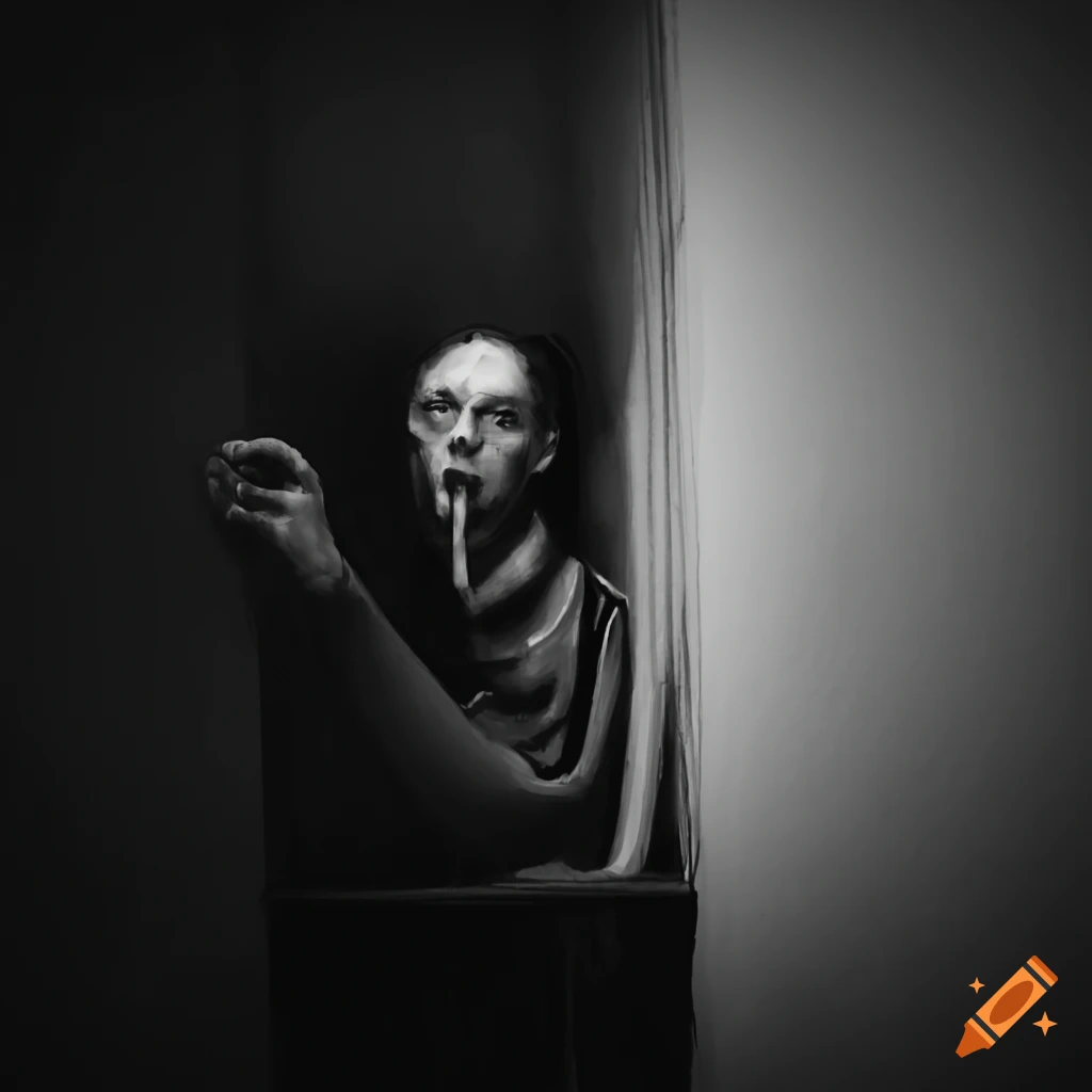 artwork of a man in an asylum room with a monster