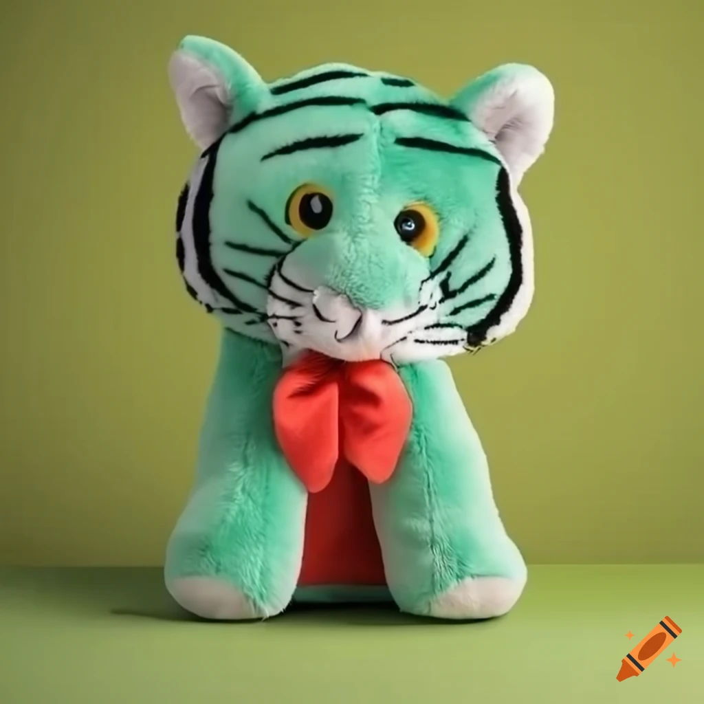 green tiger plush toy taking a shower