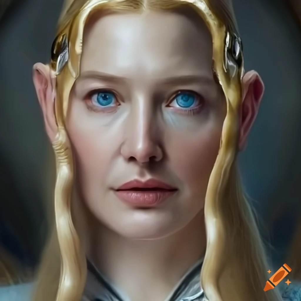 photorealistic portrait of Galadriel with magic ring