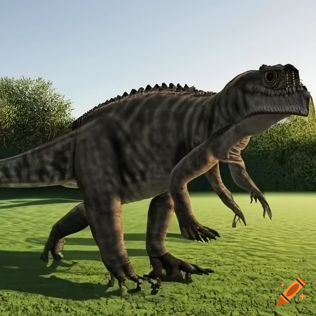 frontal view of two iguanodon-dinosaurs with detailed skin texture