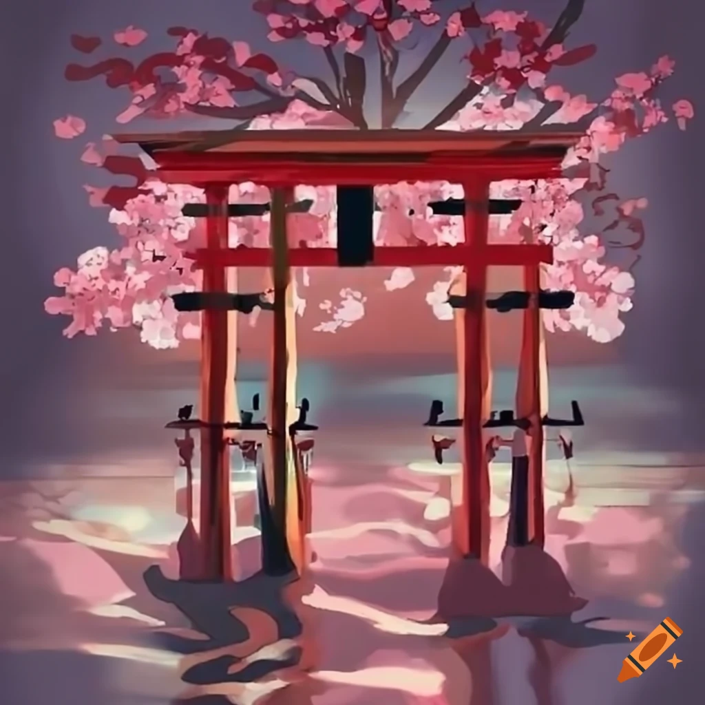 sakura tree with torii gate