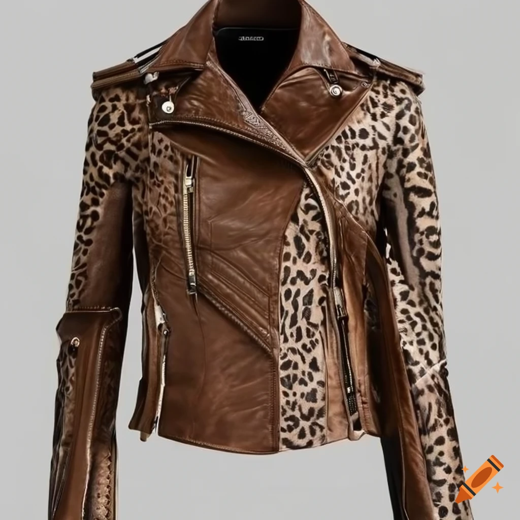 stylish biker leather jacket with zebra and leopard print