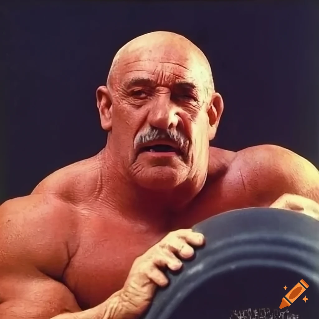 photo of an old bodybuilder from the 60s, 70s or 80s