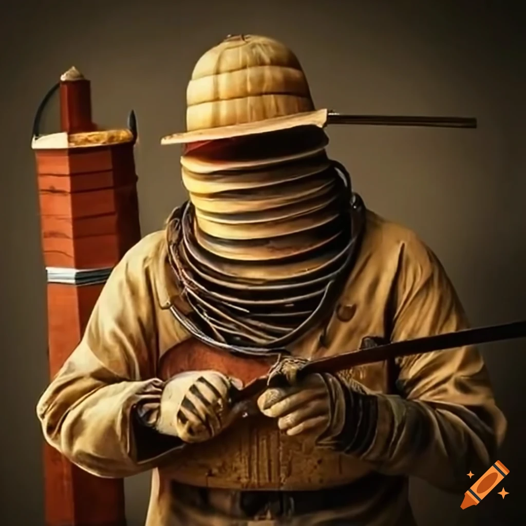 image of beekeepers sword fighting outside