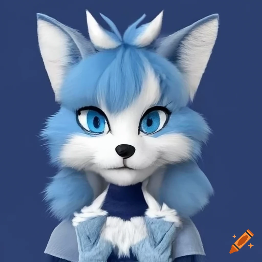 adorable blue kitsune with a smirk
