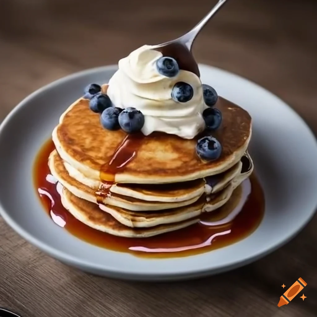 delicious blueberry pancakes with maple syrup