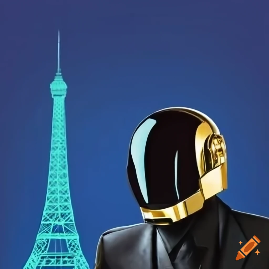 Daft Punk with the Eiffel Tower in blue background