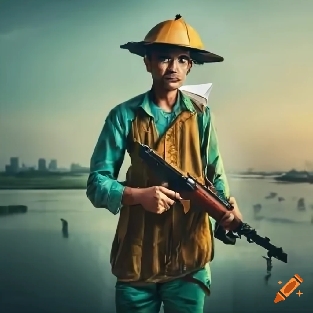 image of a farmer, construction worker, and fighter with a city background