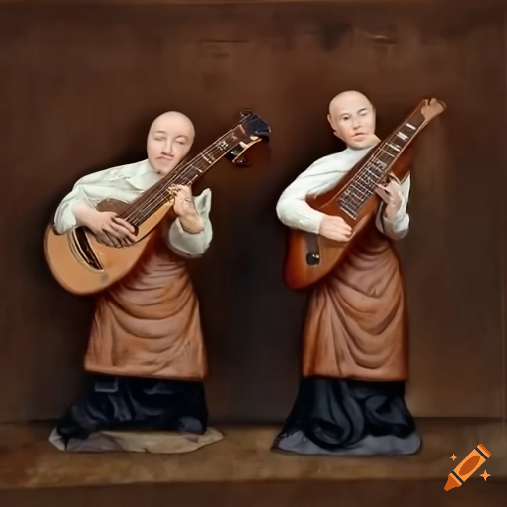 image of two monks playing guitars