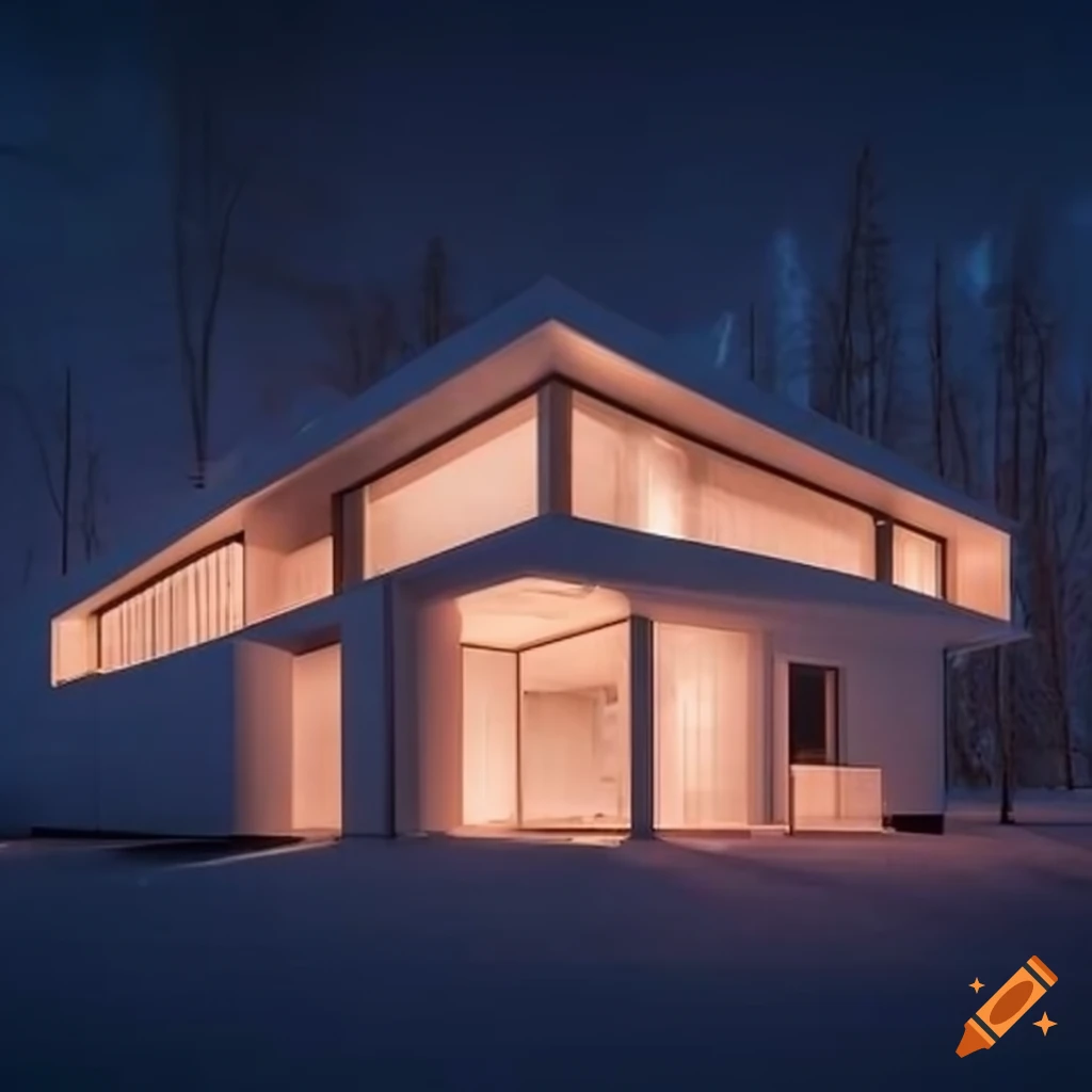 mesmerizing boreal glow illuminating a modern white house