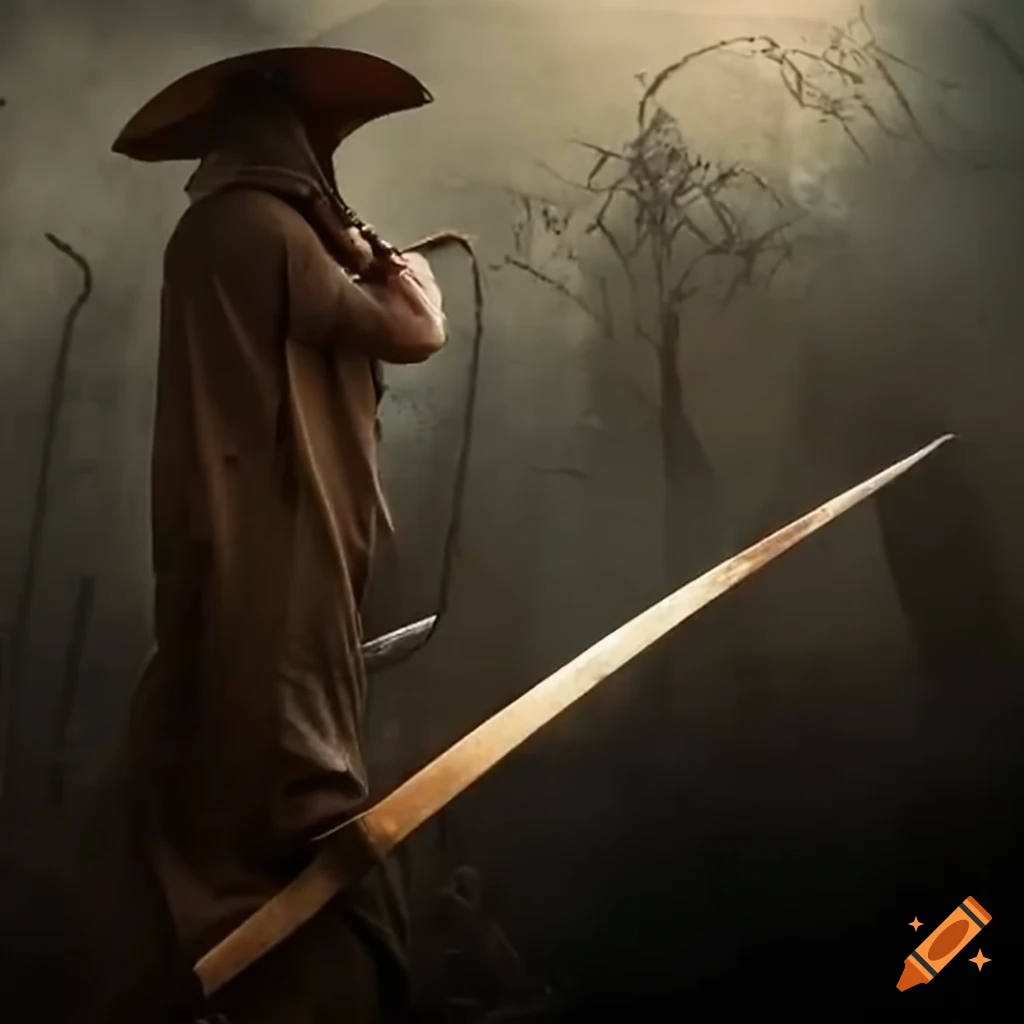 image of beekeepers sword fighting outside