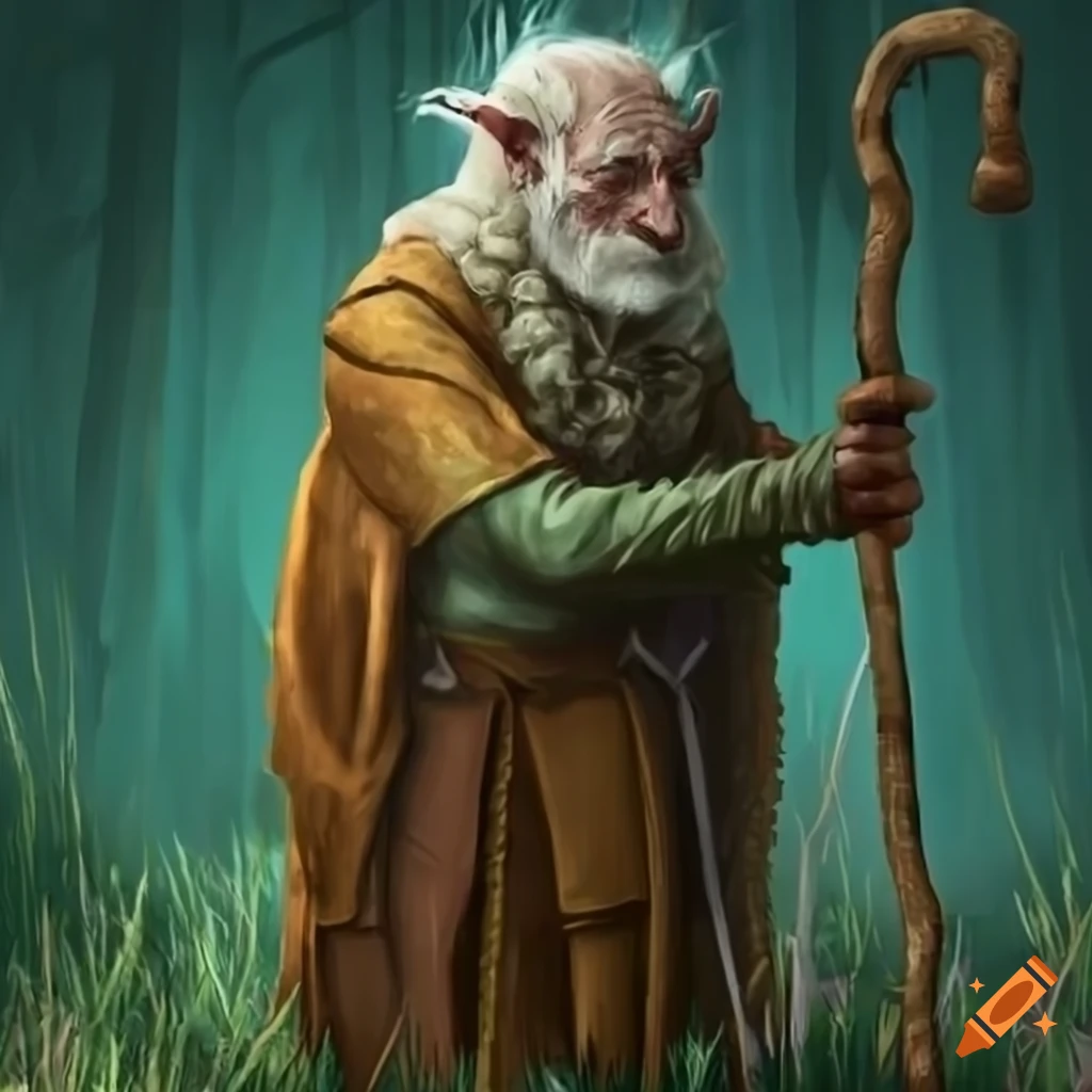 image of an elderly druid surrounded by mushrooms