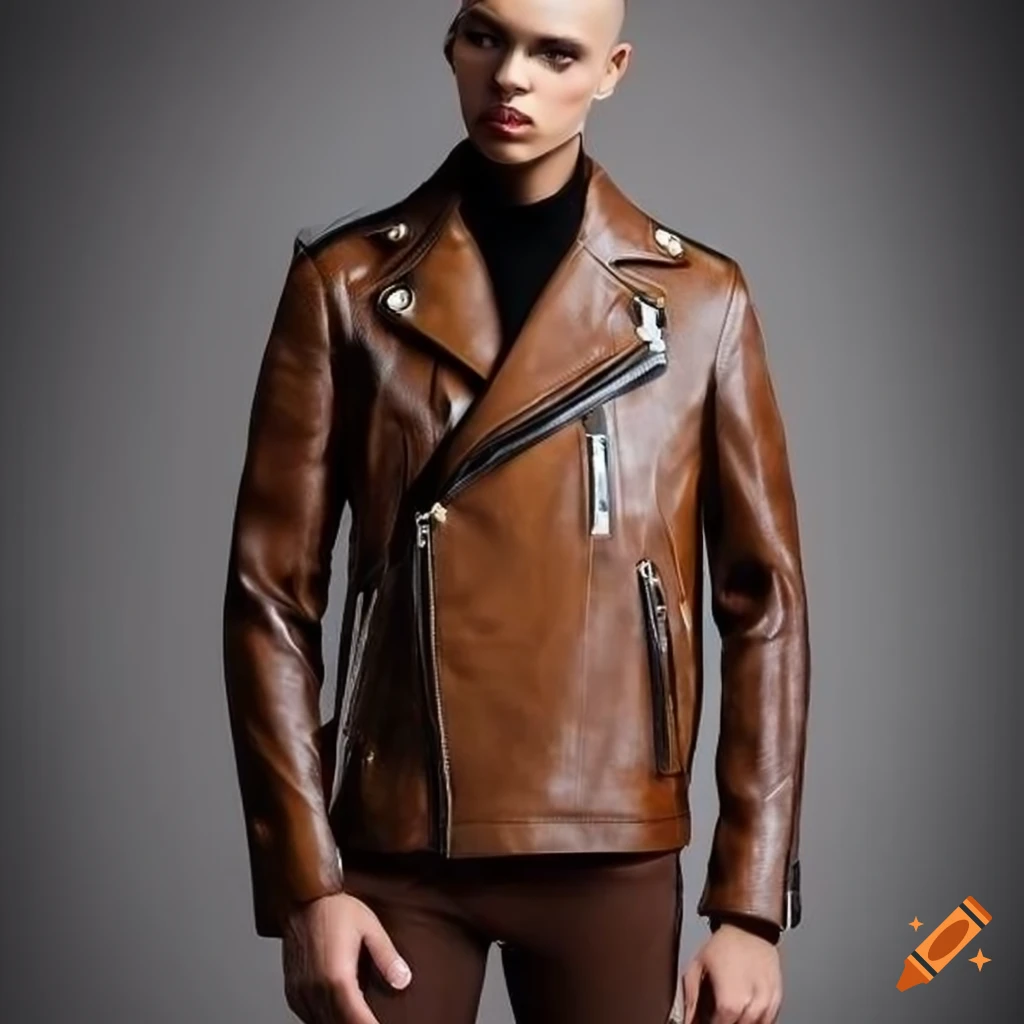 stylish biker leather jacket with zebra and leopard print