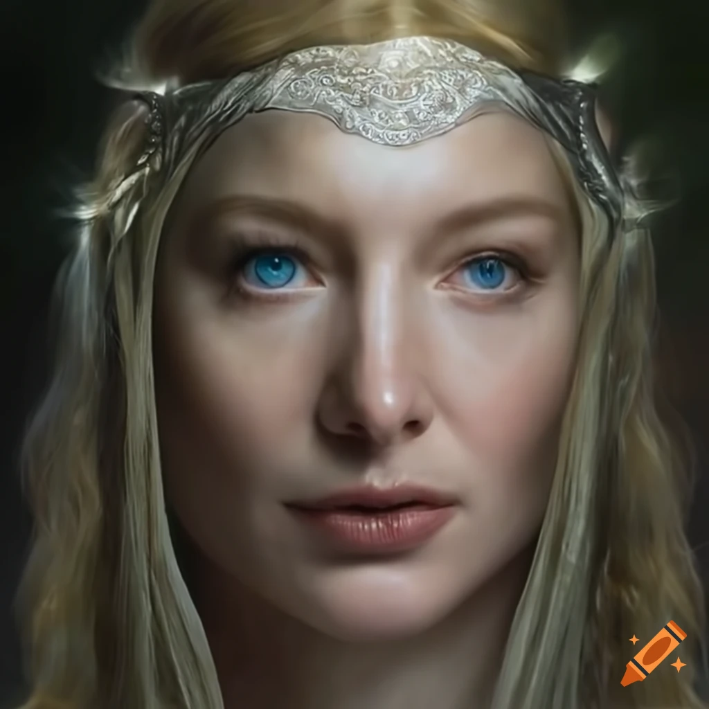 photorealistic portrait of Galadriel with magic ring