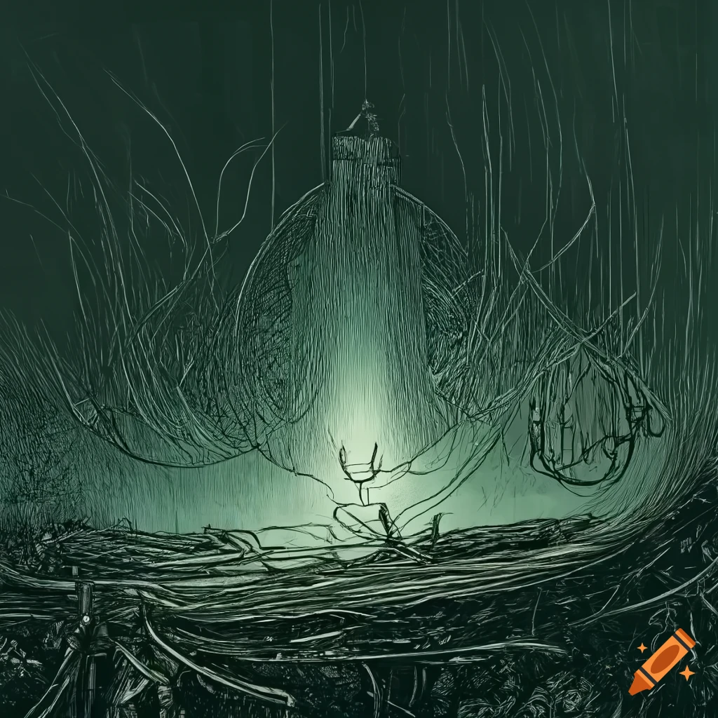 surreal wireframe artwork of Moses in the bullrushes
