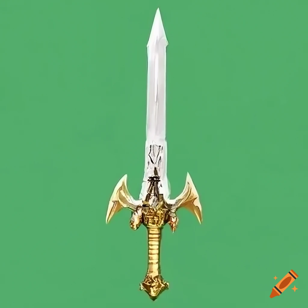 white and gold Excalibur broadsword in a wide shot