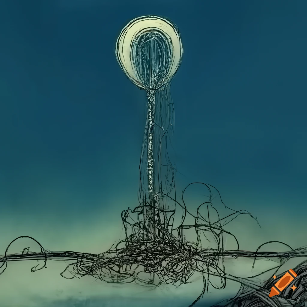 surreal wireframe art inspired by Yves Tanguy and Arthur Rackham