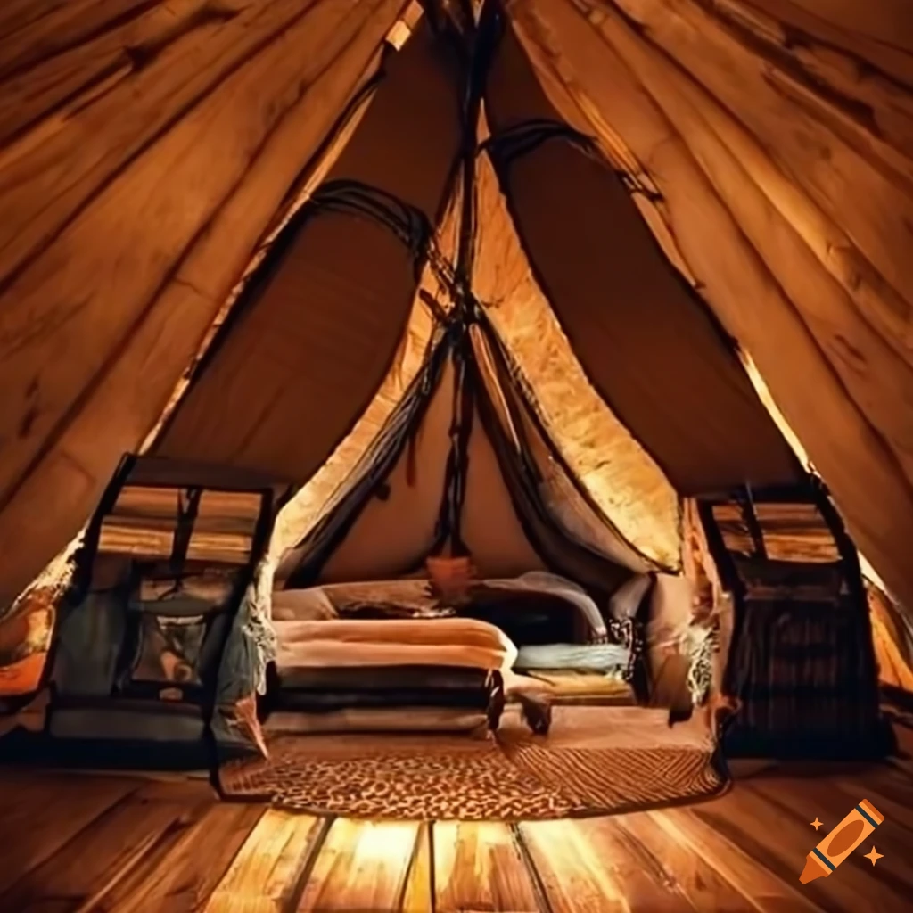 luxurious interior of a Native American teepee