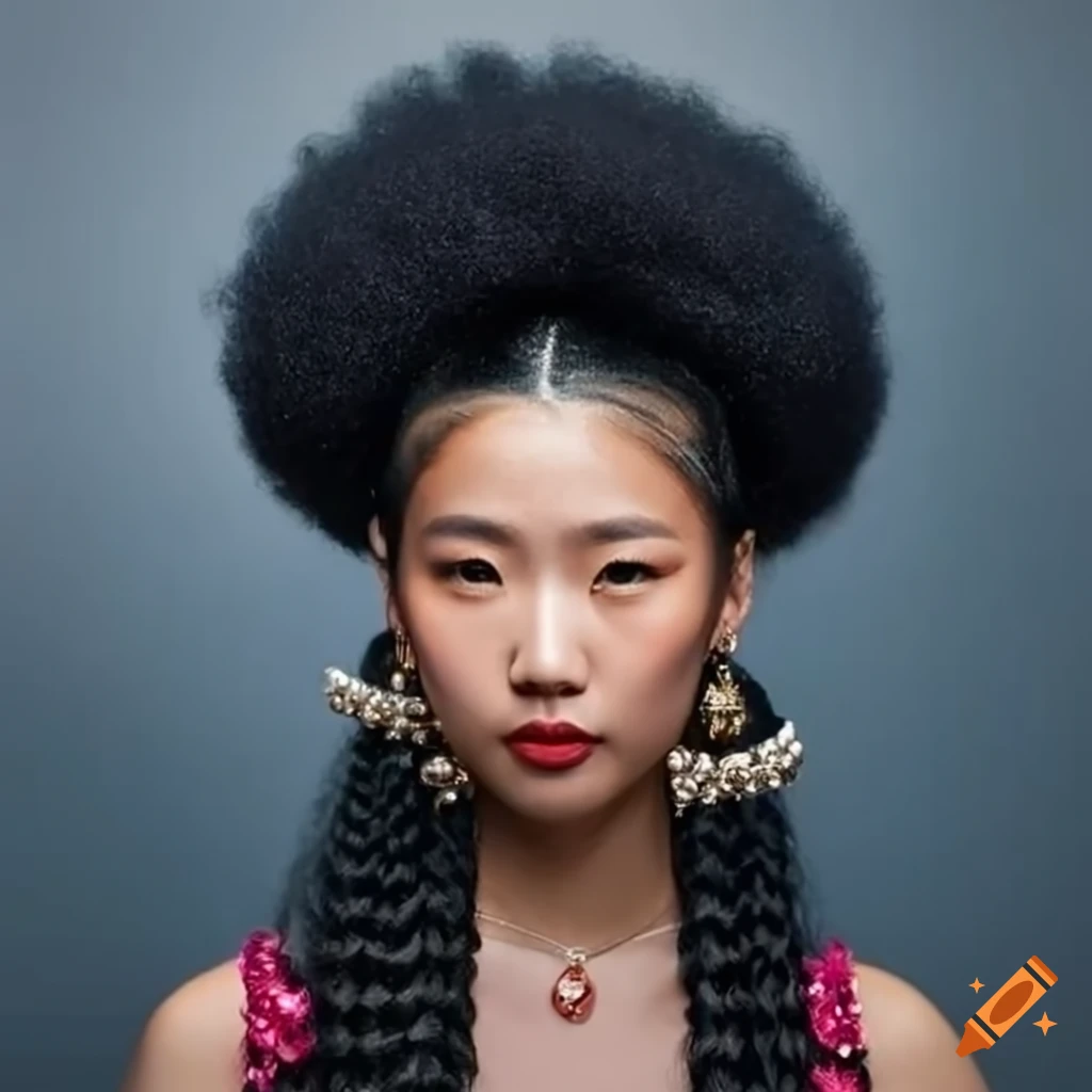 fashionable Chinese woman with braided ponytail and hair ornaments