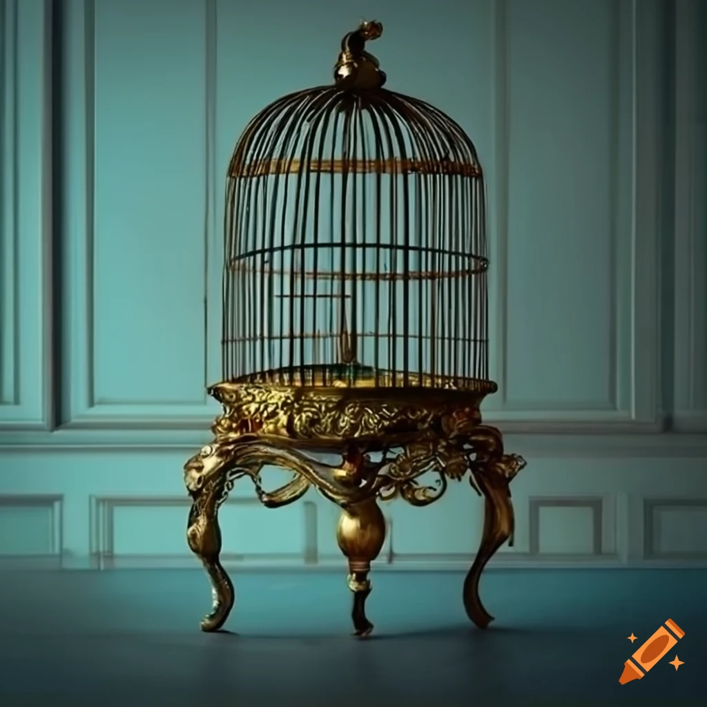 gilded bird cage in a dark room