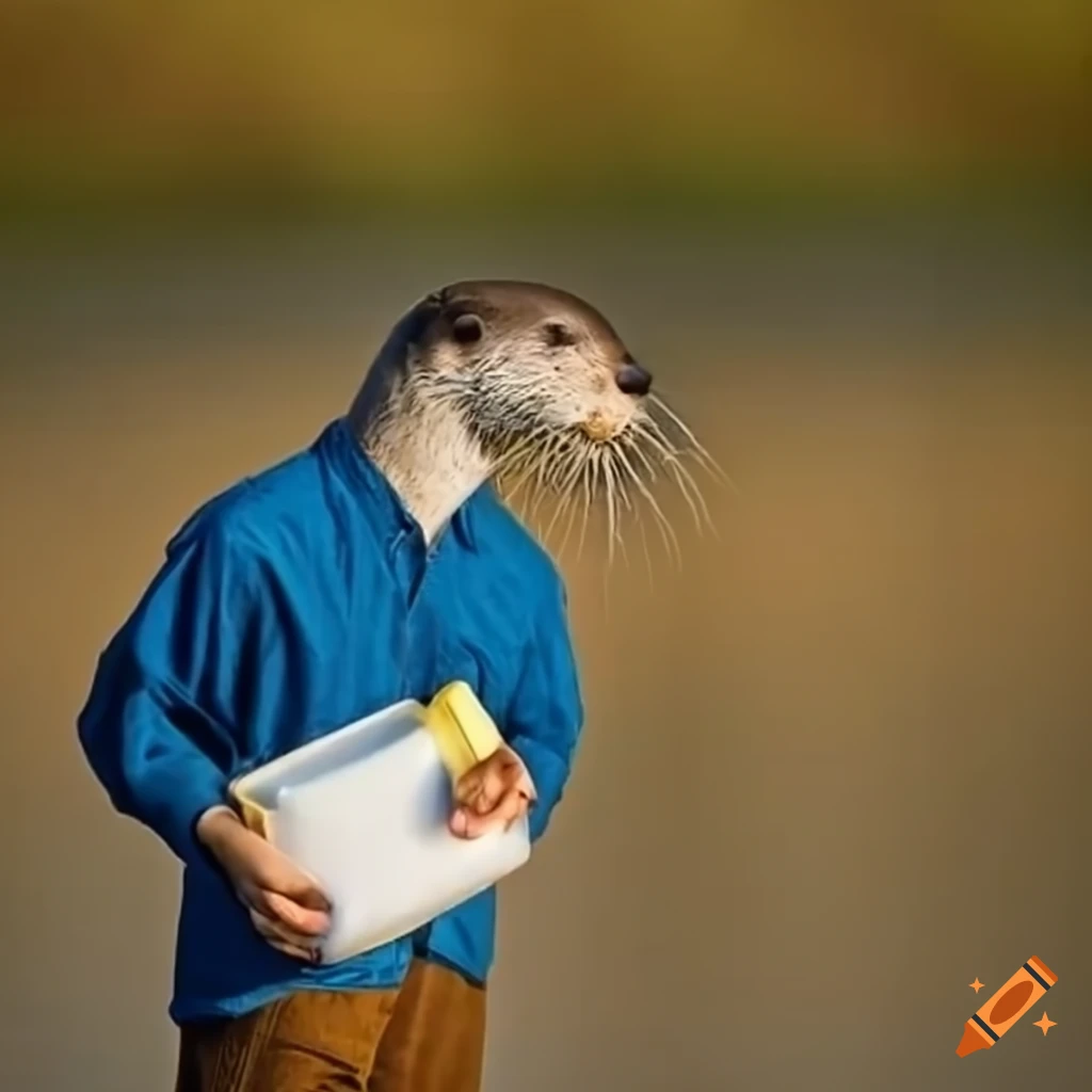 cartoon otter with a beard holding a milk carton