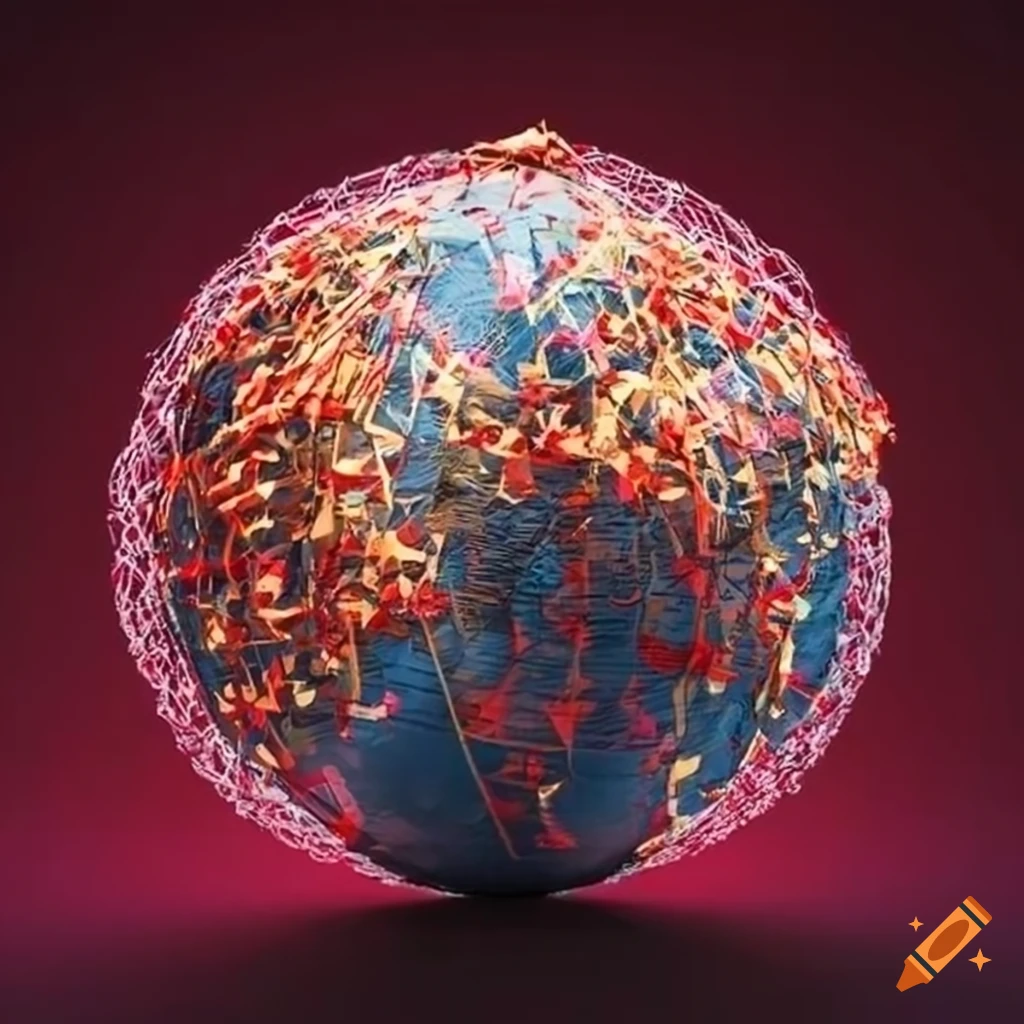 artwork of hearts forming a net around a globe