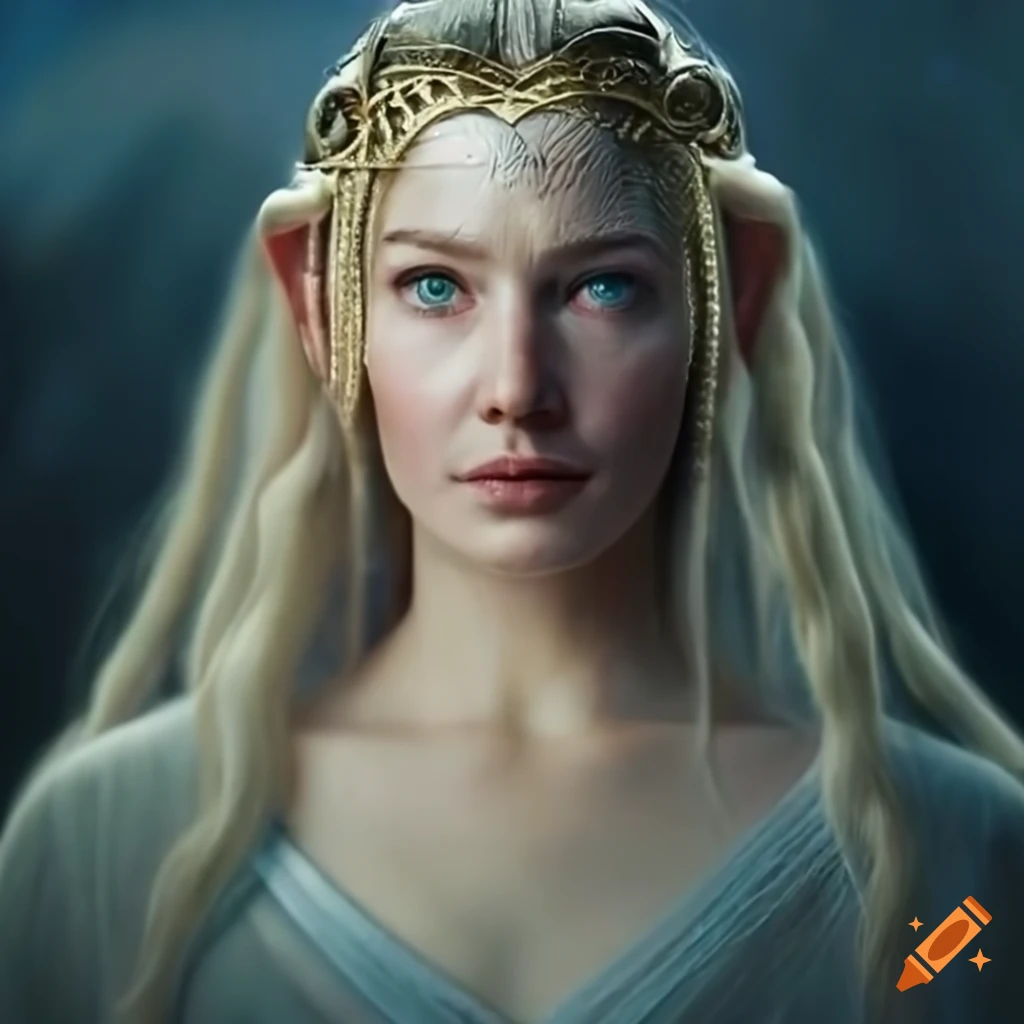 photorealistic portrait of Galadriel with magic ring