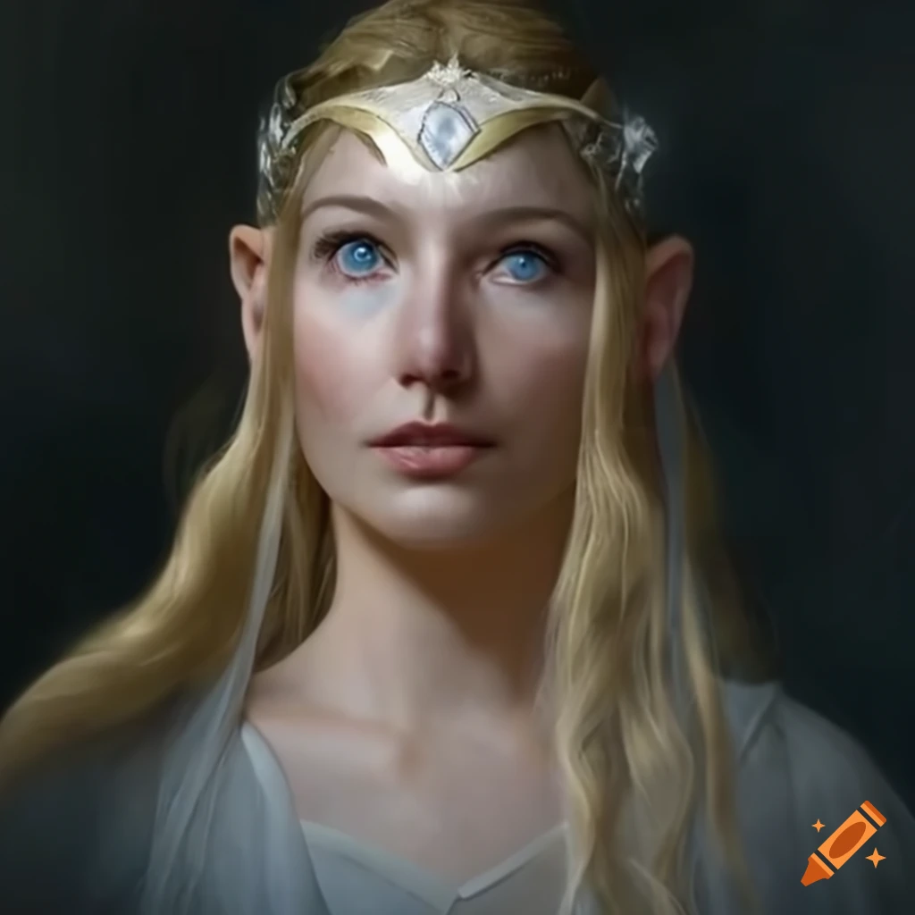 photorealistic portrait of Galadriel with magic ring