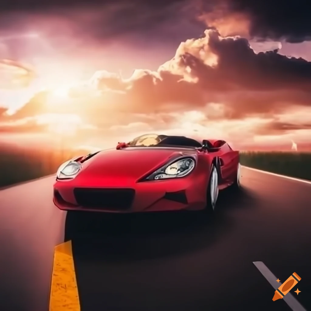 racing car on a highway road under cloudy weather