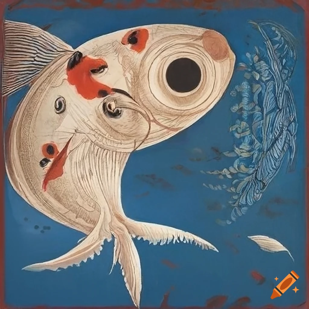 artistic composition with koi fish swimming against the tide