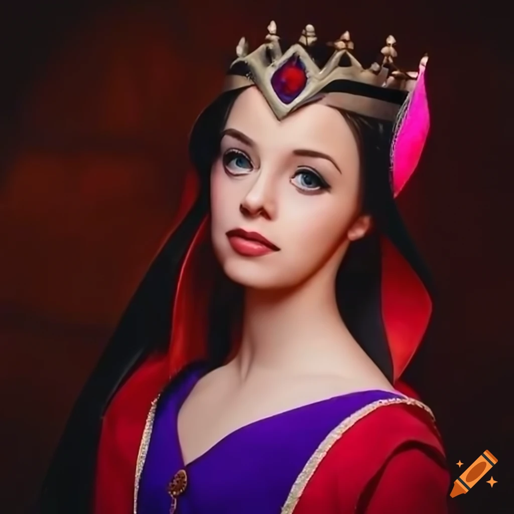 close-up of a young female resembling Evil Queen from Snow White