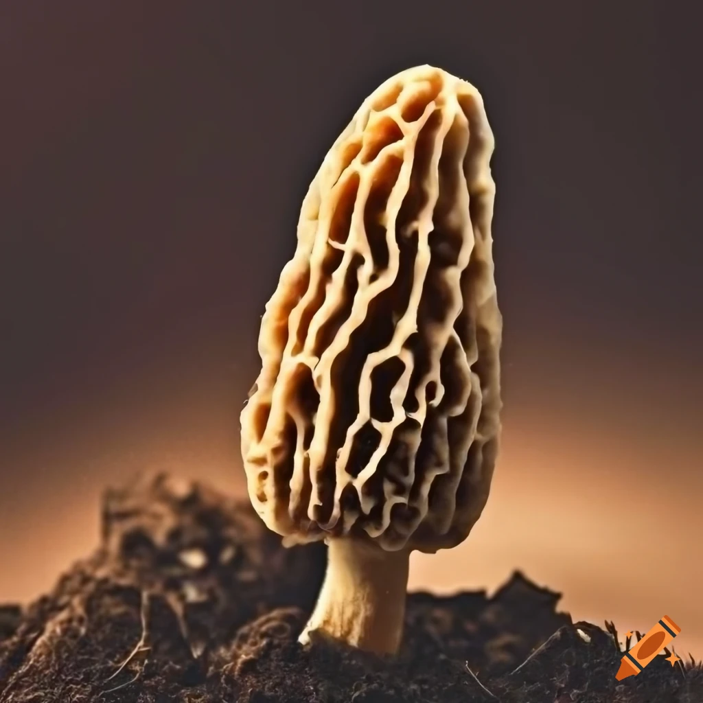 label with a morel mushroom and Himalaya mountain