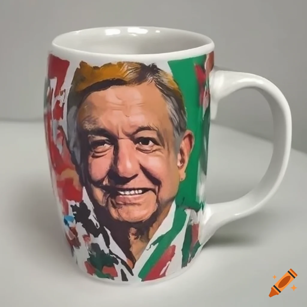 mug with printed image of AMLO