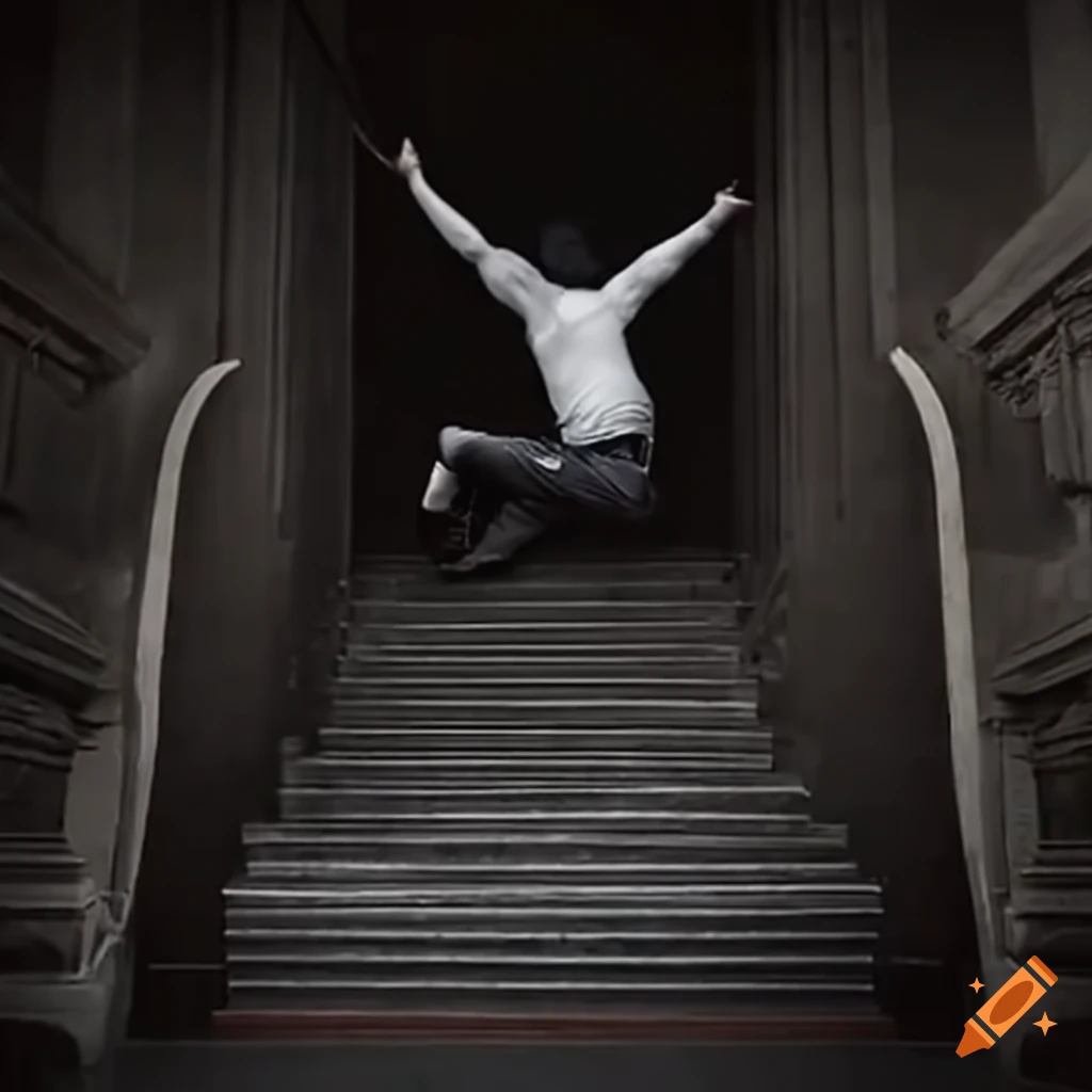 man climbing stairs representing the human struggle