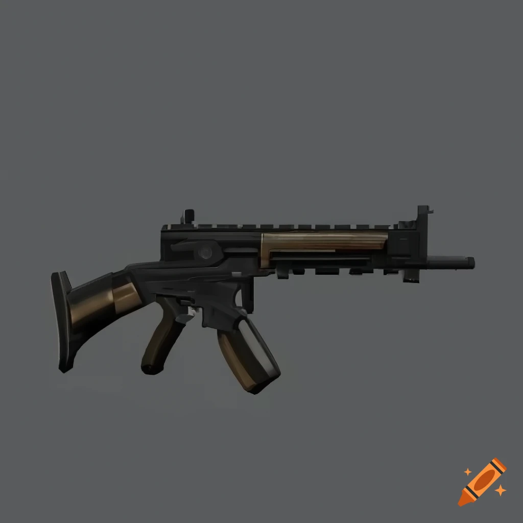 detailed 2D artwork of a black realistic weapon in orthographic perspective