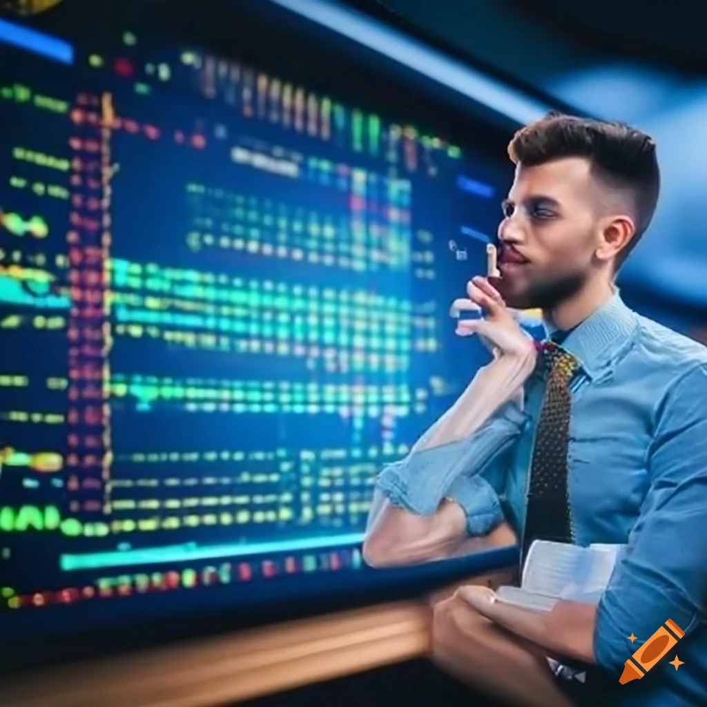 computer code and forex chart with trader