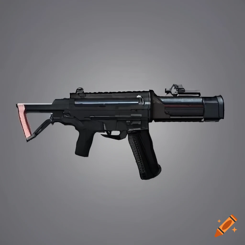 detailed 2D artwork of a black realistic weapon in orthographic perspective