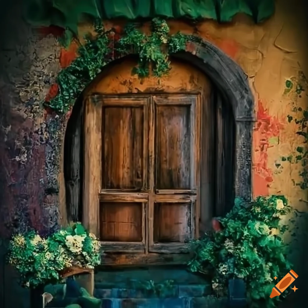geometric abstract art of a Tuscany home with windows and flowers