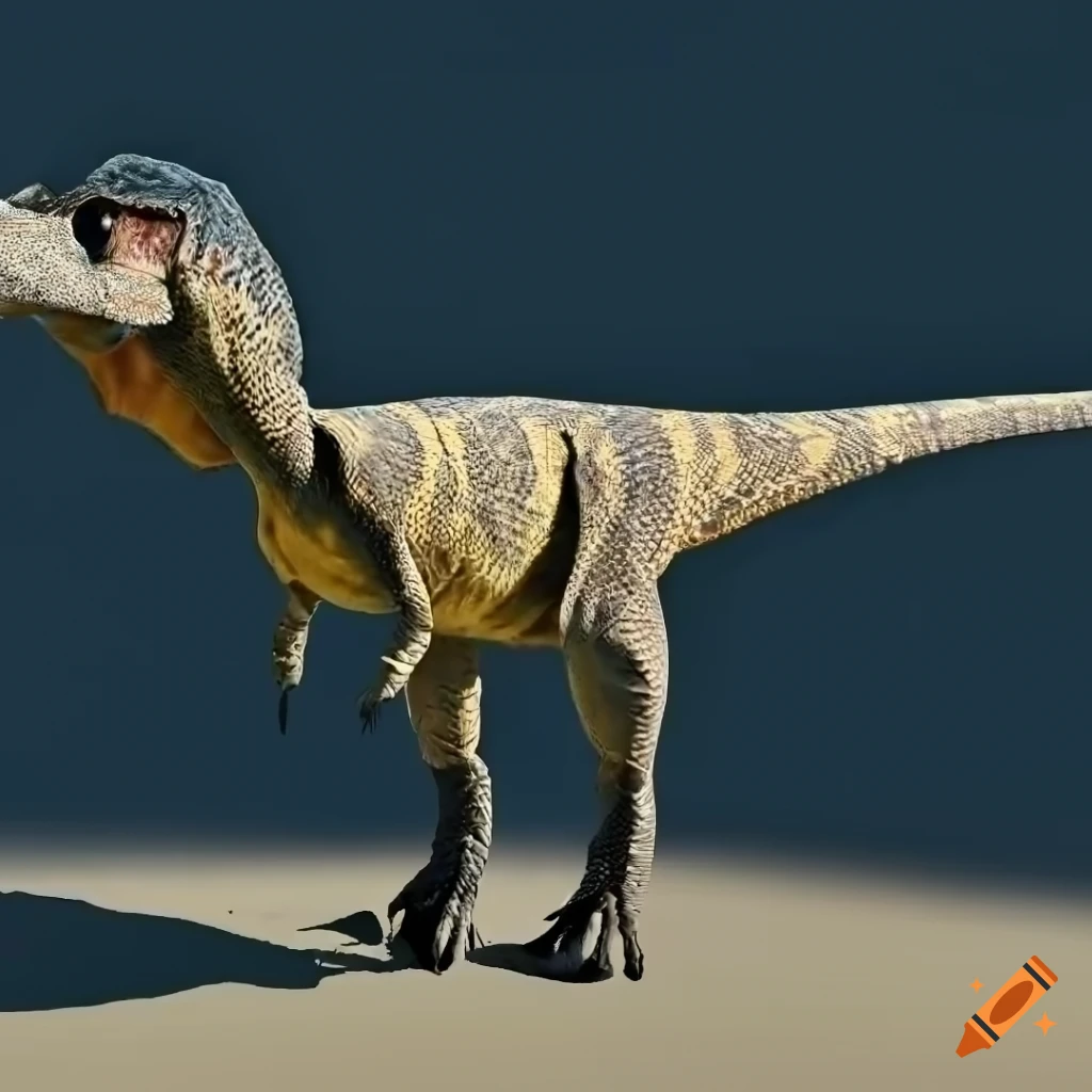 full body view of a colorful Dilophosaurus