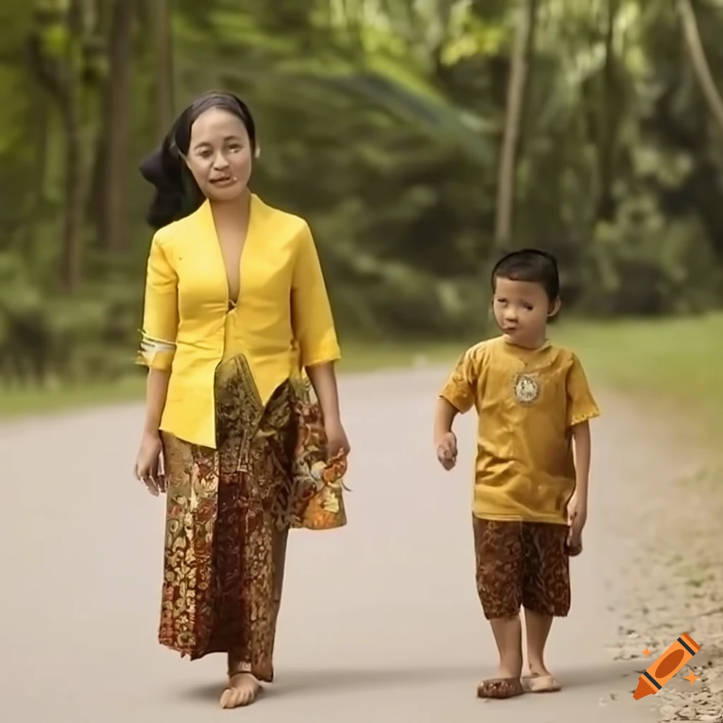 Sabahan woman and her son walking together